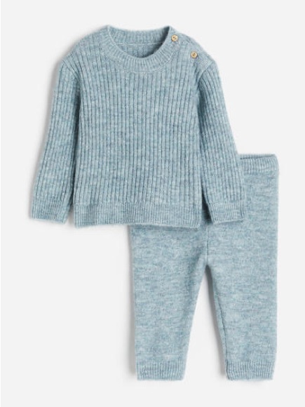 H&M Knit 2-Piece Sweater & Pants Set In Heather Blue Menange